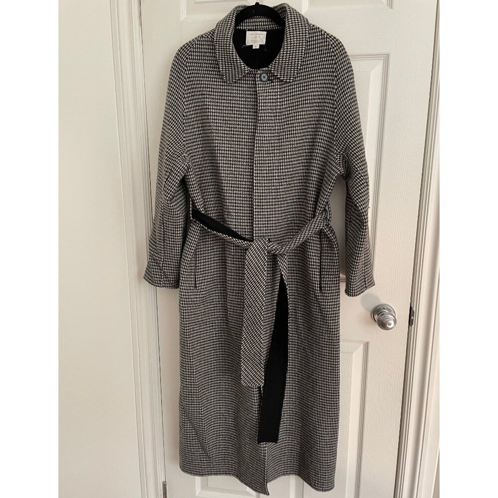 Wool Blend Houndstooth Print Peacoat - Size Medium